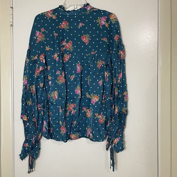 ANTHROPOLOGIE WELLESLEY BUTTON DOWN BLUE FLORAL BLOUSE TOP SIZE MEDIUM - Picture 9 of 9